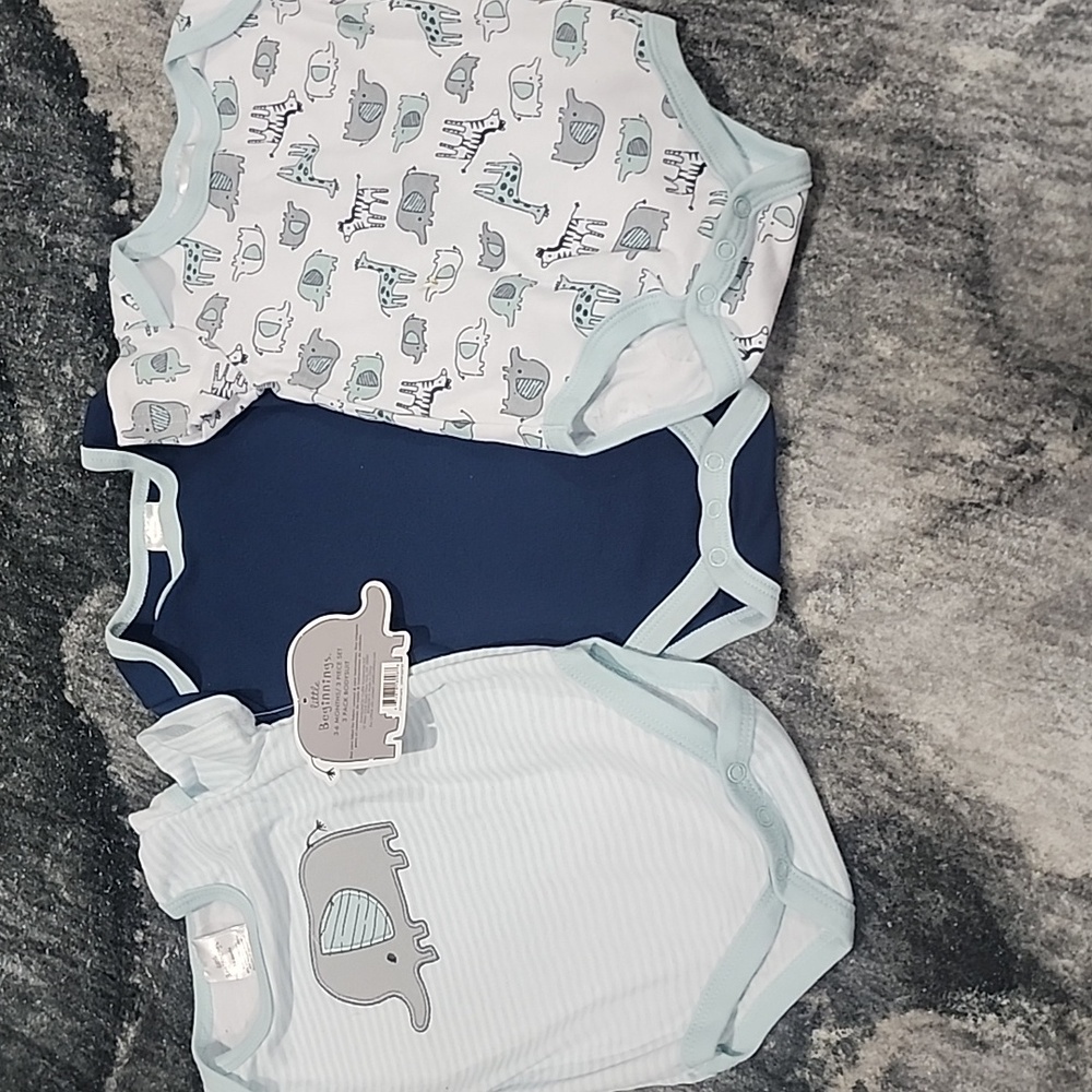 3 Pack Baby Bodysuits Set - Elephant Print and Navy